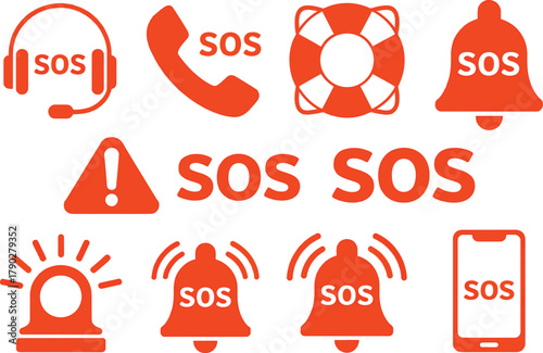 Sos emergency help icons set
