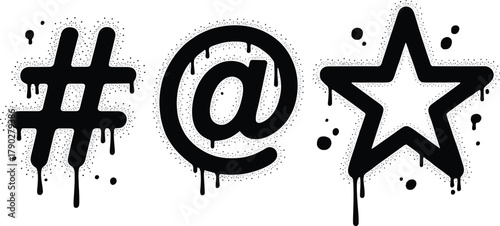 Graffiti symbols with spray paint drips