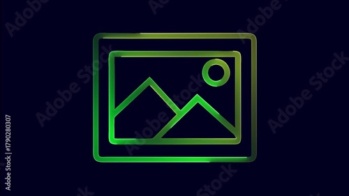 Glowing green image icon, minimal graphic art, digital symbol