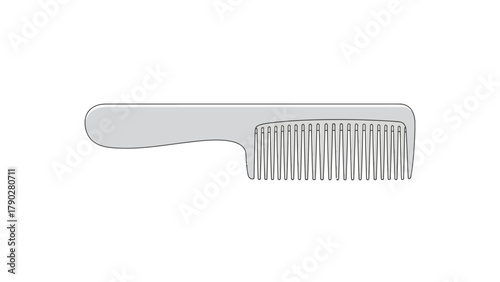 A gray comb with a handle and many teeth