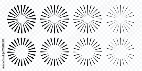 sunbursts icon set. Sun rays icon, shine and burst line vector illustration.