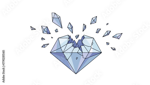 A shattered diamond exploding with fragments flying outwards