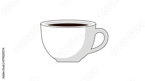 A simple illustration of a white coffee cup filled with dark coffee
