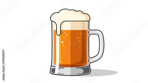 A stylized pixelated illustration of a beer mug filled with amber liquid and topped with frothy foam