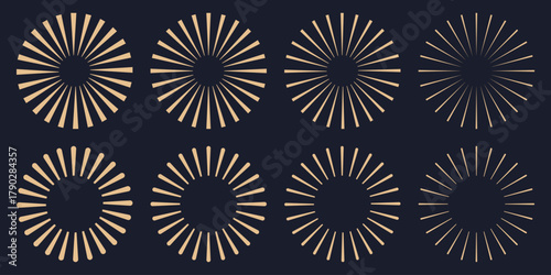 Sunbursts icon set. Sun star rays, design elements.