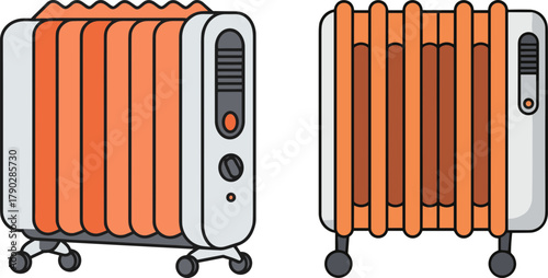 Electric heater with orange fins in modern design  