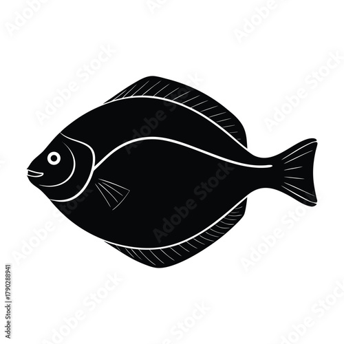 Clean Flounder Fish Silhouette on White Background