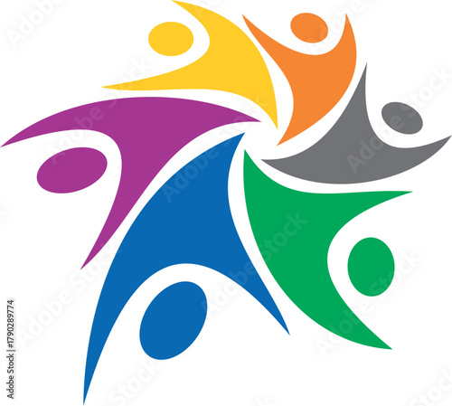 people teamwork diversity vecor logo on abstract design element