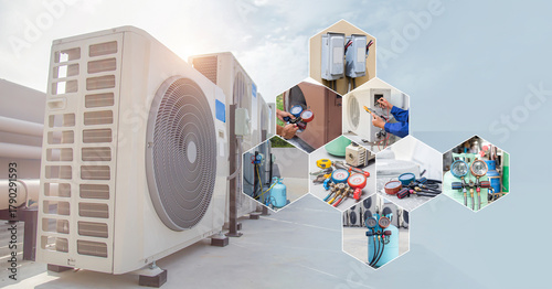 Industrial Rooftop HVAC System with Service Icons