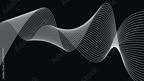 Abstract flowing geometric wave lines forming elegant motion on dark background Modern minimalist energy design art pattern