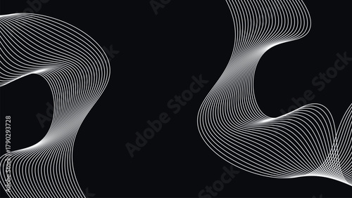 Modern abstract twin wave lines forming fluid geometric shapes on dark minimalist background Elegant motion flow design art