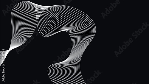 Abstract twisted wave pattern of white flowing lines forming dynamic motion art with elegant geometric illusion on dark minimalist background design