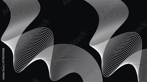 Abstract dual wave pattern with interlaced curved lines forming fluid motion on black background Modern minimalist geometric art