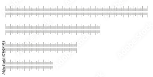 Metrics indicators cm. Chart 10, 15, 20, 30 centimeters. Metric ruler icon. Scales for ruler in centimeters. Length, height, distance, sewing, measuring tools. Measuring scale templates. 