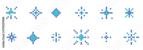pixel snowflake or star retro bit sparkle set shiny