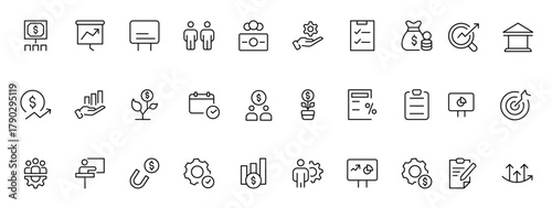  Public utilities linear signed icon collection. Signed thin line icons collection. Set of public utilities simple outline icons.