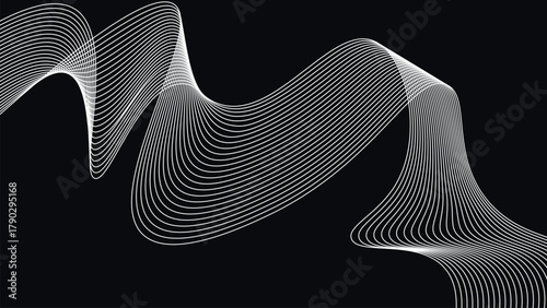 Abstract wave line mesh creating elegant curved motion pattern with depth and flow illusion on dark minimalist background Modern geometric art design