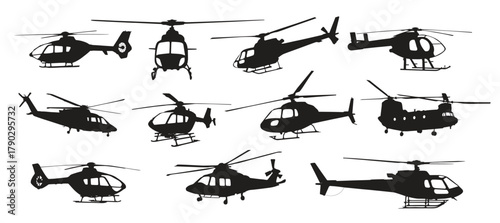 collection of helicopter silhouettes in different positions