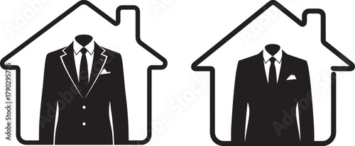 Two suits inside house silhouettes business concept silhouette