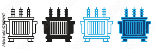 Transformer icon set. power substation electric transformer vector symbol .electricity distribution transformer line icon. vector illustration.