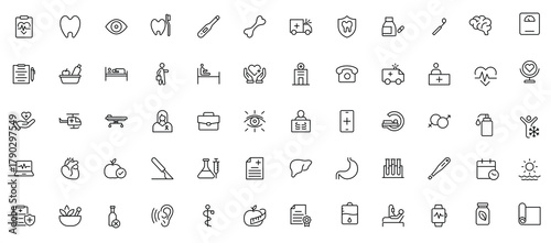 Healthcare, Medical and Medicine related editable line icon set. modern icon illustration collection.