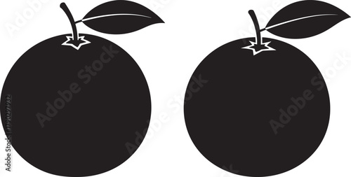 Two oranges with leaves silhouette