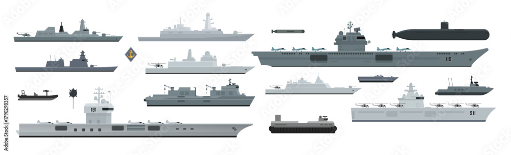 Naklejka premium Military weapons of navy battleship. Vector illustration