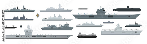 Military weapons of navy battleship. Vector illustration