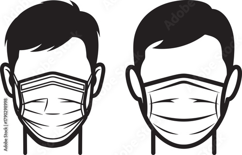 Two men wearing face masks silhouette