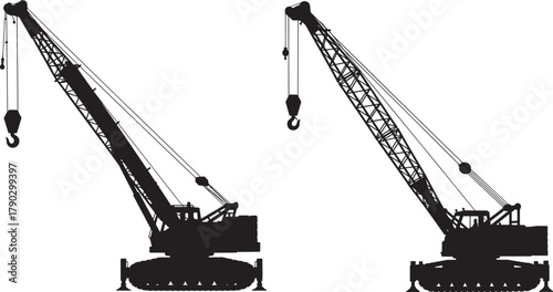 Two construction cranes in silhouette style