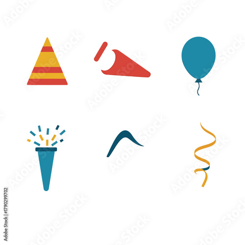 Party Celebration Icons Festive Hats, Balloons, Streamers, and More for Events and Fun