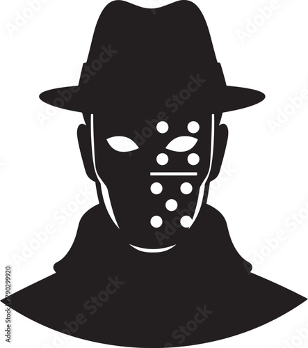 Mysterious man in hat and mask silhouette