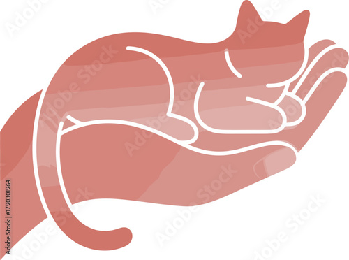 Stylized of a sleeping cat resting on a cupped hand vector
