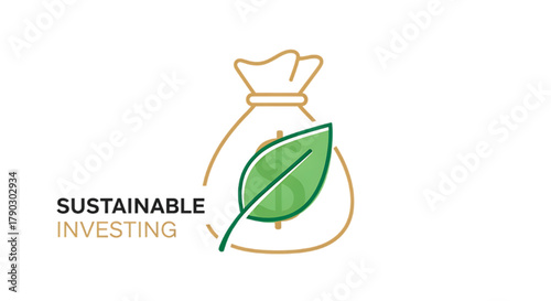 Green leaf with dollar sign on money bag, symbolizing sustainable investing and eco-friendly finance