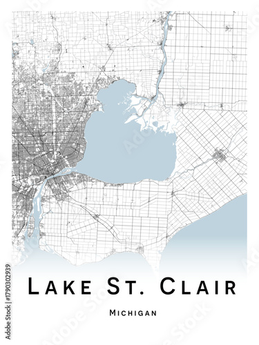Lake St Clair map - concept art - vector illustration - wall decor for your home.