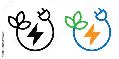environment friendly energy symbol. clean energy icon with leaves and electric sign. transparent vector and png