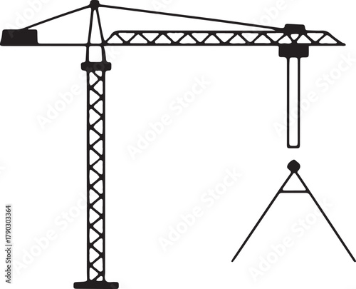 Construction industry crane silhouette is hoisting cargo used in building work