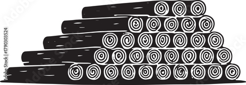 Stack of logs lumber stacked is stored for timber used in construction work