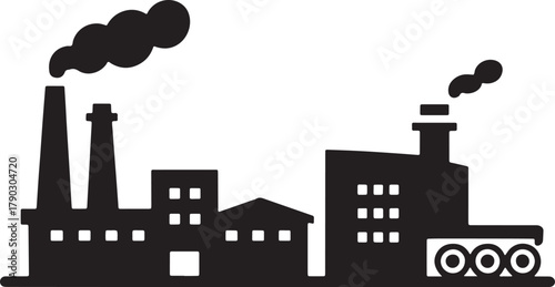 Factory Silhouette Illustration With Smoke as Industrial Production Symbol
