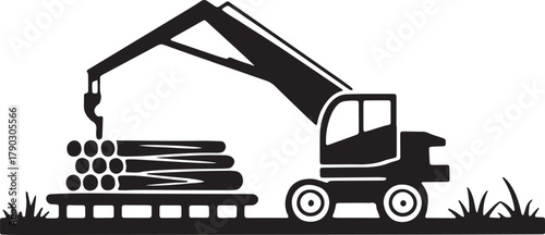 Heavy Equipment Log Loader and Timber Truck Silhouette on a Transparent Backdrop