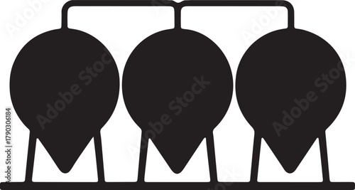 Silhouette of storage tanks set used in industry on transparent background