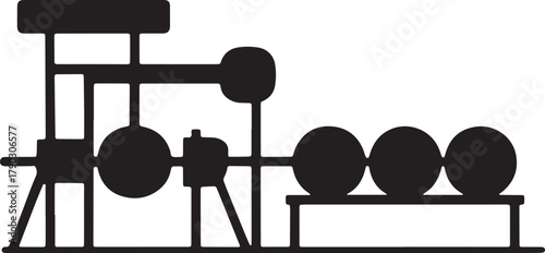 Chemical Plant Silhouette with Spherical Tanks Industrial Production Facility Structure