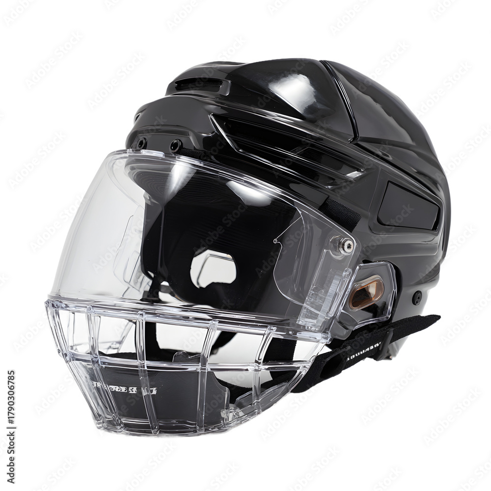 Fototapeta premium Black hockey helmet with cage and clear visor