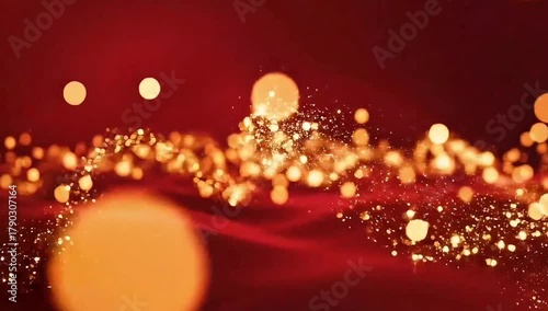 Sparkling festive lights with bokeh effect on a deep red background creating a magical and celebratory atmosphere