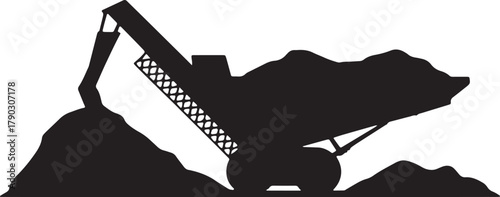 Silhouette of heavy construction dump truck in mine quarry on transparent