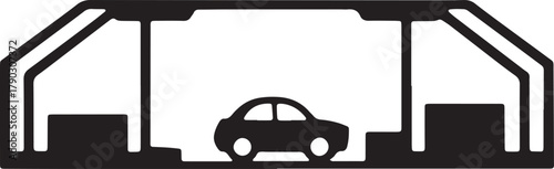 Silhouette of Car Inside Automated Carwash Tunnel on Transparent Background