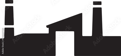 Silhouette of Factory or Industrial Plant With Chimneys on Transparent Background