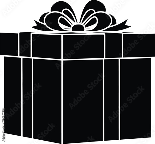 Simple black silhouette of a gift box with a bow