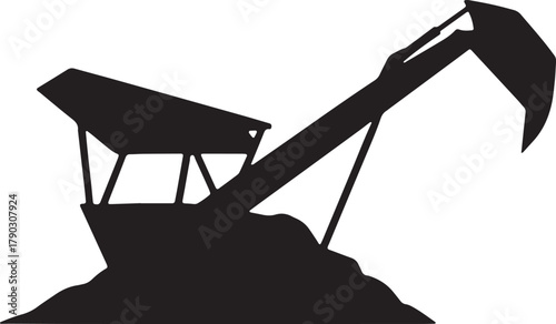 Silhouette of Oil Pump or Derrick on Transparent Background For Petroleum Production