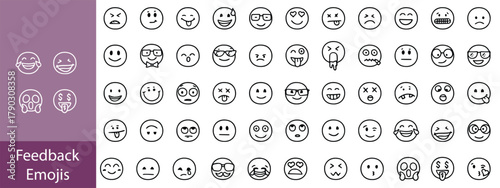Emoticons icon set. Emoji faces collection flat and line vector style isolated on transparent background. Happy and sad, good and bad emoji.